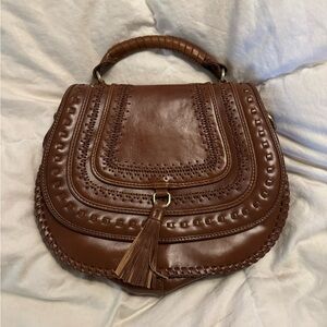 Patricia Nash Discovery Abruzzo Chainstitch Saddle Bag Cognac